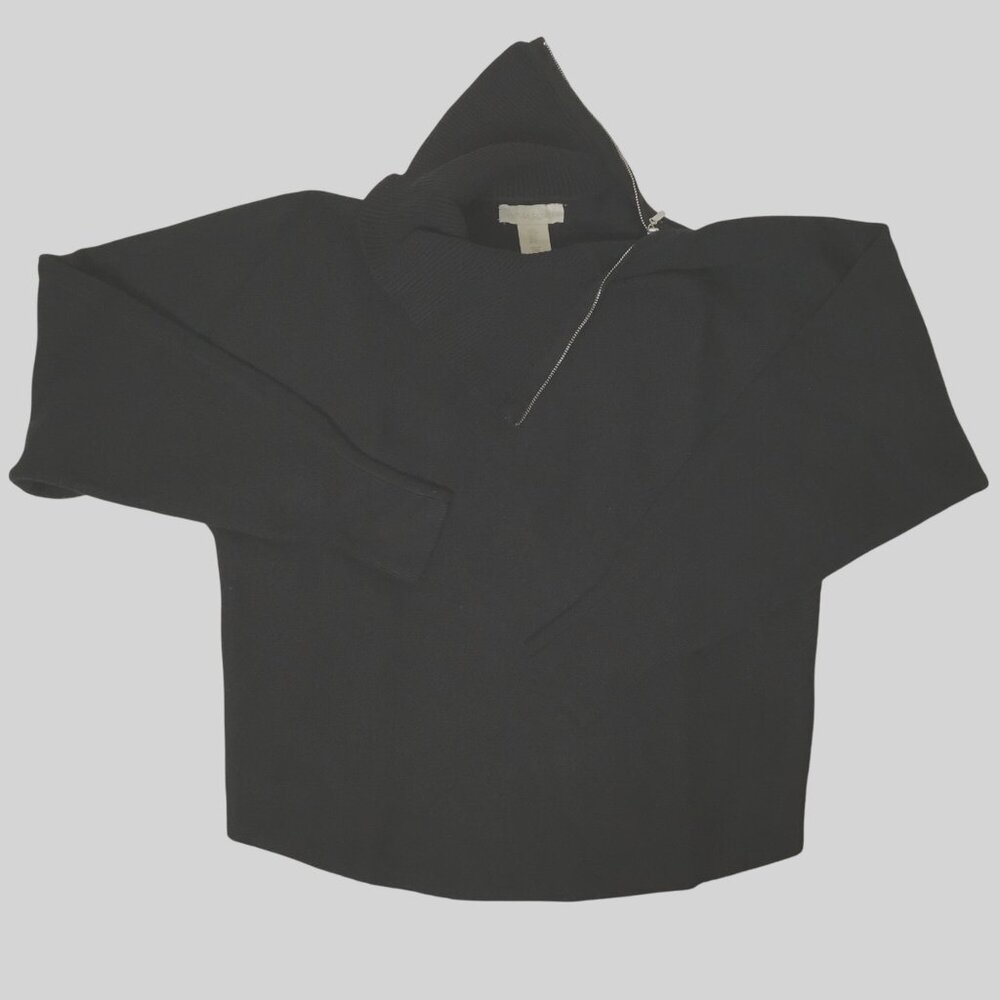 CYNTHIA ROWLEY Black Funnel Neck Side Zip Dolman Sleeve Sweater Sz S